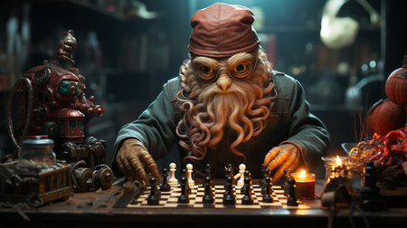 Alien playing chess game. Generative AIの素材