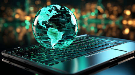 Globe on computer keyboard. Generative AIの素材