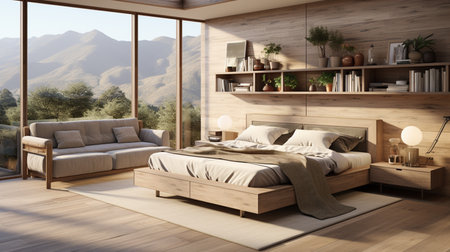 Modern bedroom interior. Generative AIの素材