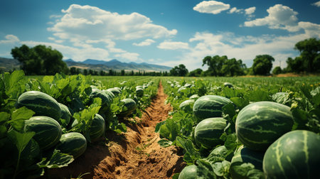 Field of watermelon in the summer day. Generative AIの素材