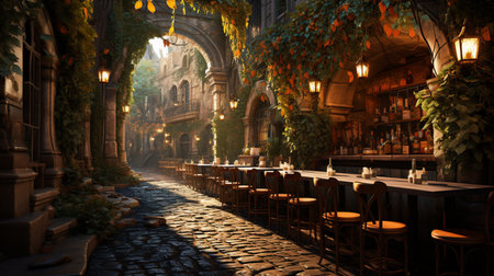 Cafe in city street. Generative AIの素材