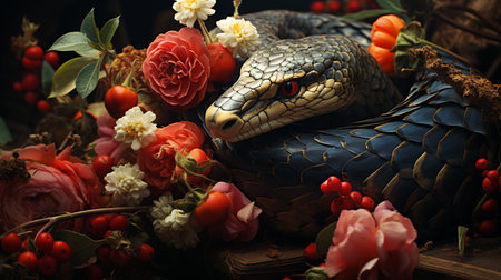 Snake with a fruits. Generative AIの素材