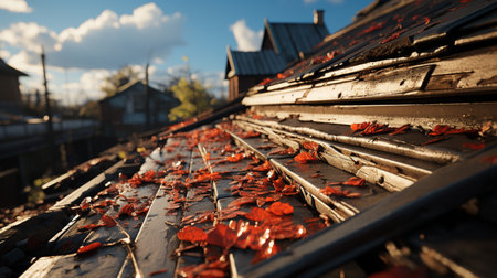 Leaves on the roof. Generative AIの素材