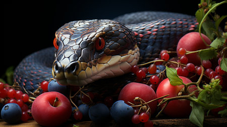 Snake with a fruits. Generative AIの素材