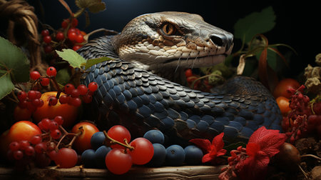 Snake with a fruits. Generative AIの素材
