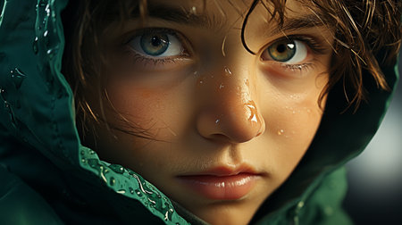 Boy in green eyes. Generative AIの素材