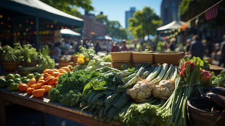 Outdoor Farmers Market with Fresh Produce. Generative AIの素材