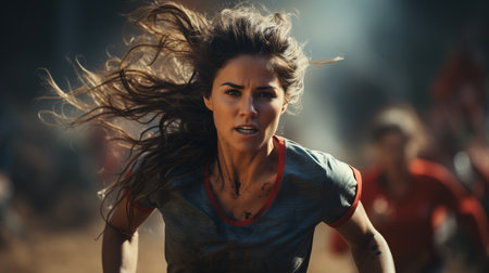 Woman running marathon. Generative AIの素材