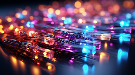 Bundle of fiber optic cables. Optical fiber cable. Generative AIの素材