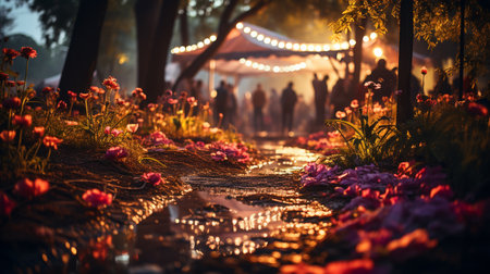 Vintage tone of night festival in garden. Generative AIの素材