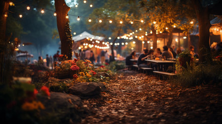 Vintage tone of night festival in garden. Generative AIの素材