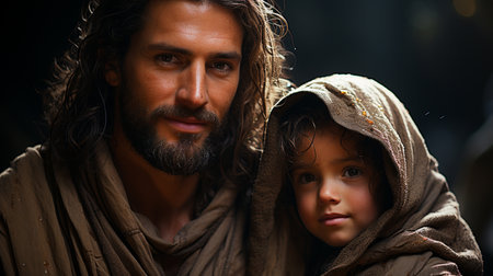Jesus and child. Generative AIの素材