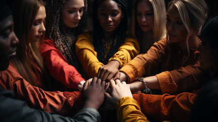 Group of people with a hand together. Generative AIの素材