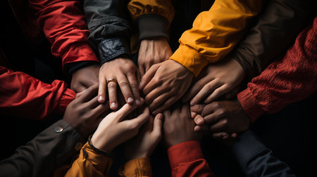 Group of people with a hand together. Generative AIの素材