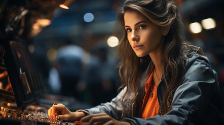 Concentrated young female maintenance worker.の素材