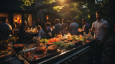 Summer BBQ dinner at house backyard.の素材