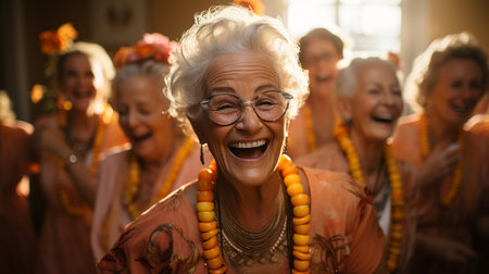 Joyful group of seniors showing vitality while dancing.の素材