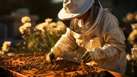 Honey farming and beekeeper. Generative AIの素材