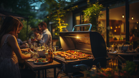 Summer BBQ dinner at house backyard.の素材