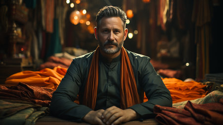 Cloth merchant or cloths shopkeeper at store.の素材