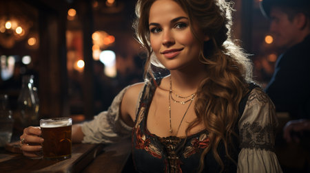 Woman with glass of beer.の素材