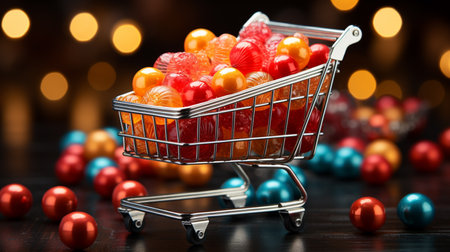 Shopping cart full of candies.の素材