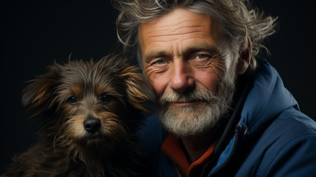 Elderly man with a dog.の素材