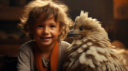 Child with a chicken.の素材