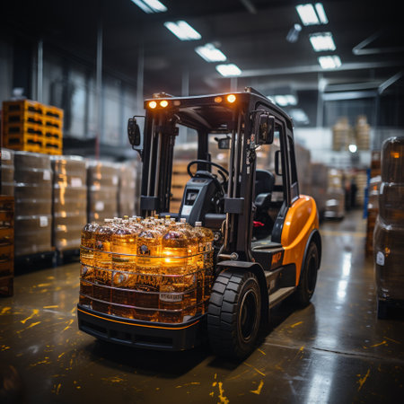 Forklift working in warehouse stock industrial premises.の素材