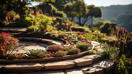 Herb garden design in sunlight.