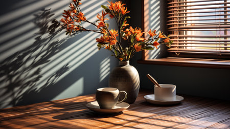 Wooden blinds on the window. Interiorの素材