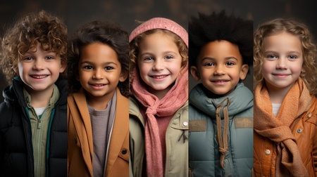 Collage of ethnically different happy children.の素材