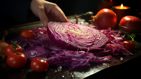 Cook slicing an onion into slices.の素材