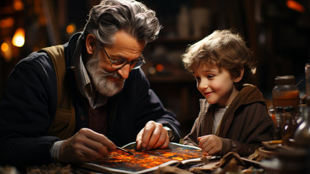 Kid and teacher at the art class.の素材