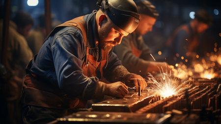 Welding worker working weld metal.の素材