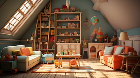 Child's playroom with different toys.の素材