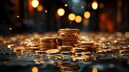 Stack of coins on the table. business. Financeの素材