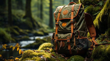Backpack in the forest.の素材