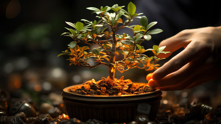 Human hand with a plant.の素材