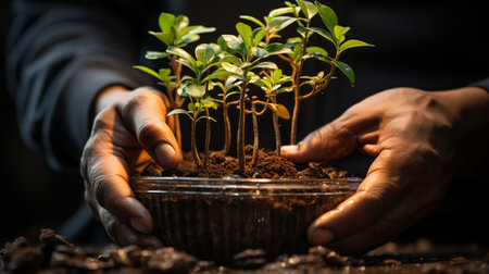 Human hand with a plant.の素材