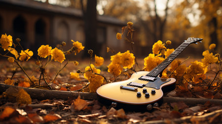 Guitar on the autumn leaves.の素材