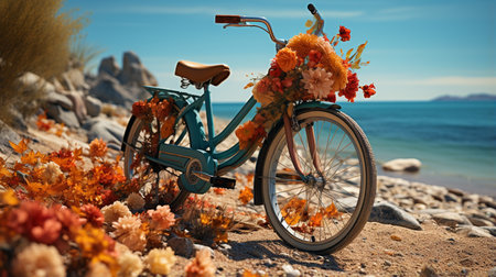 Bicycle with a flowers in the beach.の素材