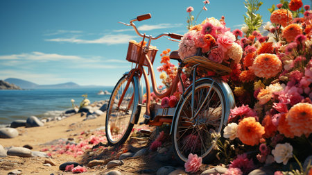 Bicycle with a flowers in the beach.の素材