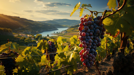 Vineyard during autumn. Ripe grapesの素材