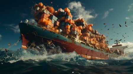 Boat containers crashes in ocean.の素材
