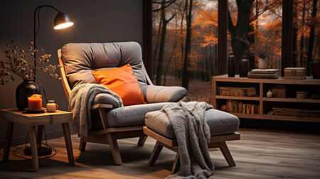Modern armchair with blanket.の素材