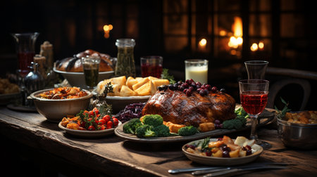 Festive holiday meal.の素材