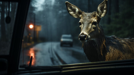 Deer on the road.の素材