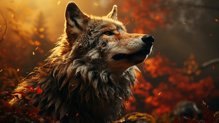 Wolf in a autumn forest.の素材
