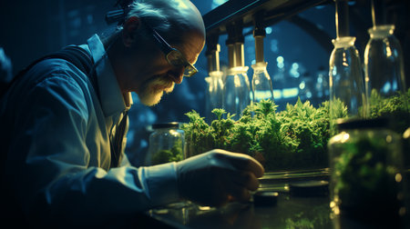 Scientist with a cannabis in the laboratory.の素材